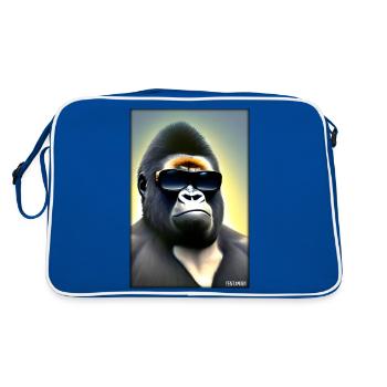 Gorilla Sonnenbrille Tierwelt Waldtier Tiere Wild - Retro Tasche - Blau/Weiß - Hinten