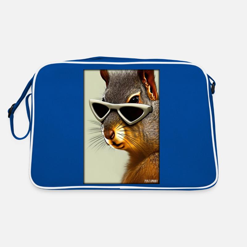 Eichhörnchen Sonnenbrille Wildtier Waldtier Wald - Retro Tasche - Blau/Weiß