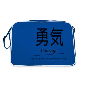 Courage, Courage, caractères japonais, Simple - Sac Retro - bleu/blanc - Dos
