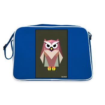 Eule Wütend Polygon Waldtier Wildnis Vogel Nacht - Retro Tasche - Blau/Weiß - Hinten