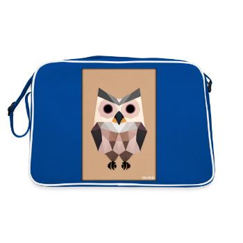 Eule Wütend Polygon Waldtier Wildnis Vogel Nacht - Retro Tasche - Blau/Weiß - Hinten