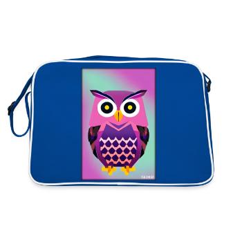 Eule Wütend Polygon Waldtier Wildnis Vogel Nacht - Retro Tasche - Blau/Weiß - Hinten