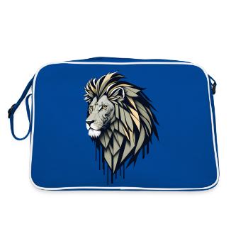 Geometrischer Löwenkopf - Retro Tasche - Blau/Weiß - Hinten