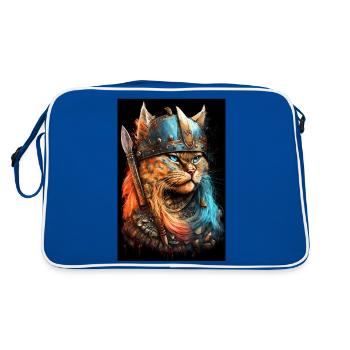 Wikingerkatzen-Porträtmalerei - Retro Tasche - Blau/Weiß - Hinten