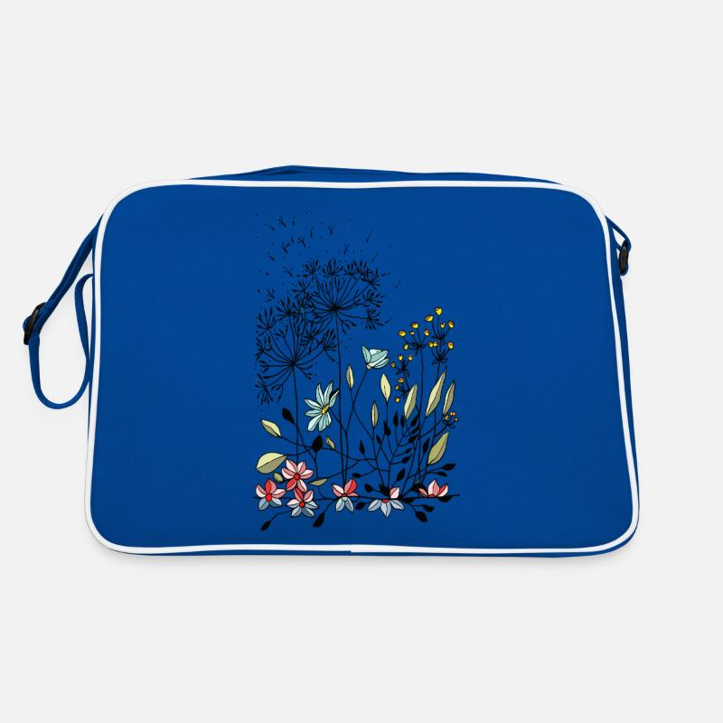 Blumen - Retro Tasche - Blau/Weiß