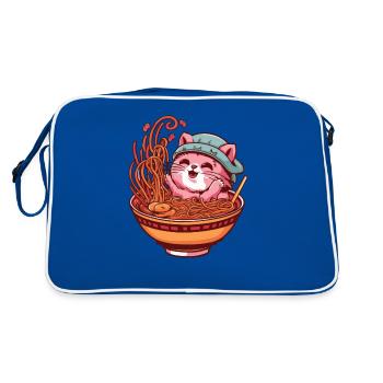 Chat Kawaii avec bol de Ramen - Sac Retro - bleu/blanc - Dos