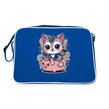 Chat Kawaii avec Tirelire - Sac Retro - bleu/blanc - Dos