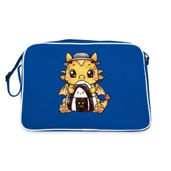 Dragon kawaii avec grande boule de riz onigiri - Sac Retro - bleu/blanc - Dos