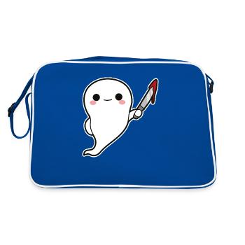 Geist mit Messer Halloween - Retro Tasche - Blau/Weiß - Hinten