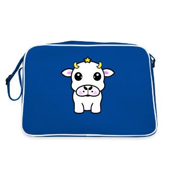 cow cute animal farm animals funny cows new 24 - Retro Bag - blue/white - Back