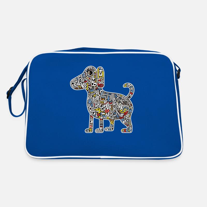 Hunde-Kunst-Muster - Retro Tasche - Blau/Weiß