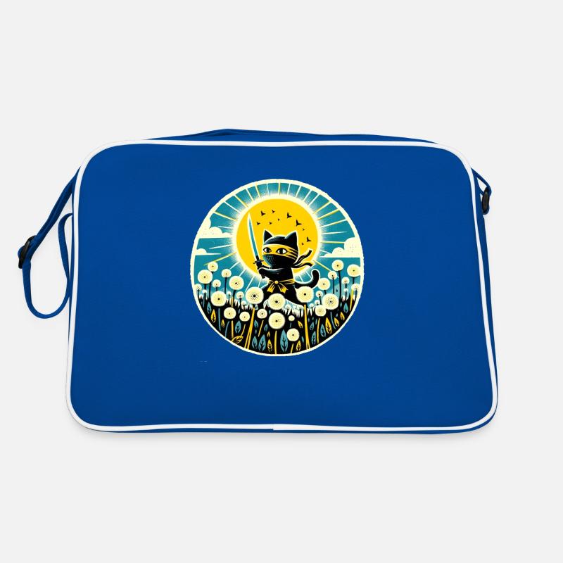 Löwenzahn Ninja Katze - Retro Tasche - Blau/Weiß