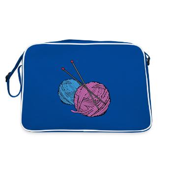 Knitting Yarn Needles Hobby - Retro Bag - blue/white - Back