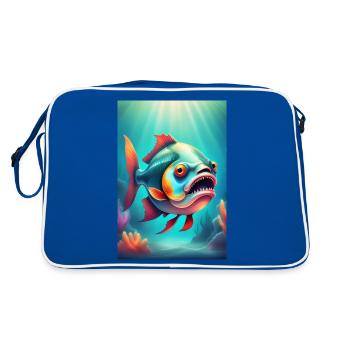 Strange looking creepy fish - Retro Bag - blue/white - Back