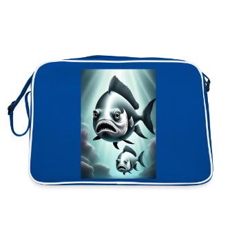 Black and white scary fish design - Retro Bag - blue/white - Back