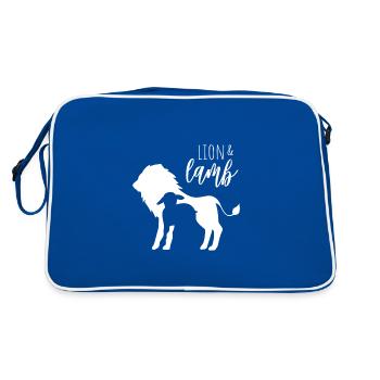 Lion and the Lamb - hand lettering with graphics - Retro Bag - blue/white - Back