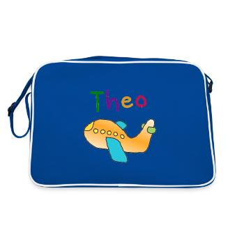 Theo first name aviator boy airplane name gift - Retro Bag - blue/white - Back