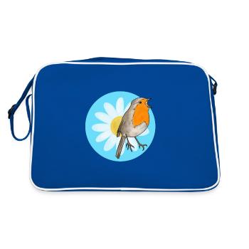 Rotkehlchen und Margerite - Retro Tasche - Blau/Weiß - Hinten