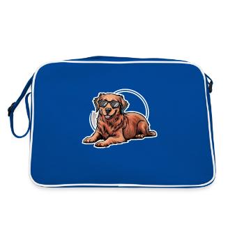 Flat Coated Retriever mit Sonnenbrille - Retro Tasche - Blau/Weiß - Hinten