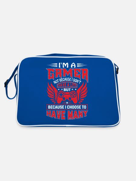 Je suis un joueur non pas parce que je n’ai pas de vie mais... - Sac Retro - bleu/blanc - Dos