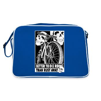 Lebe lieber in Bewegung: Das Motto der Radfahrer - Retro Tasche - Blau/Weiß - Hinten