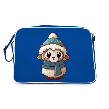 Niedliches Schaf mit Schal und Pudelmütze. - Retro Tasche - Blau/Weiß - Hinten