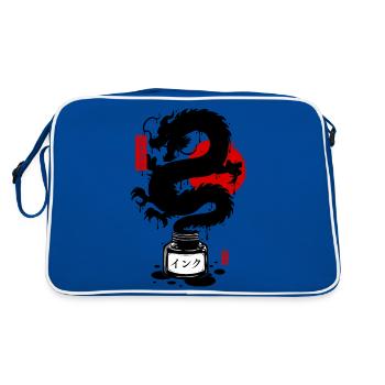 Black Japanese dragon ink - Retro Bag - blue/white - Back