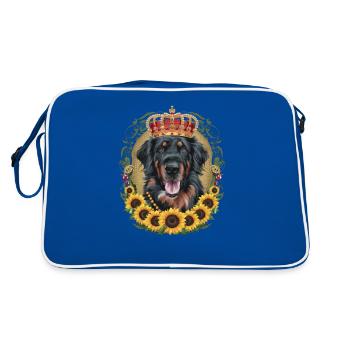 Chien Leonberger avec couronne et tournesols - Sac Retro - bleu/blanc - Dos