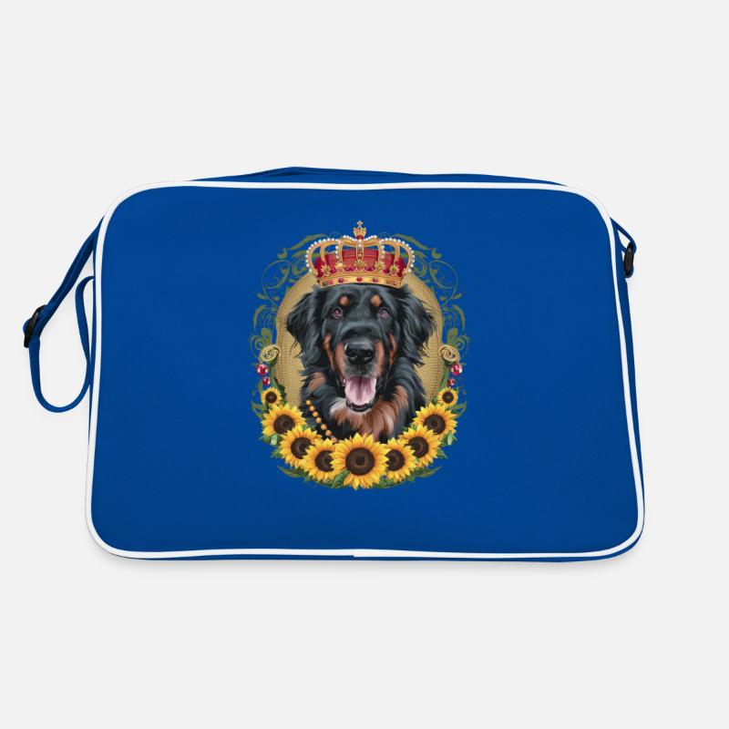 Leonberger Hund mit Krone und Sonnenblumen Retro Tasche
