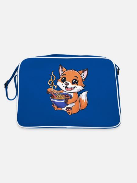 Kawaii Fox with Ramen Noodle Soup - Retro Bag - blue/white - Back