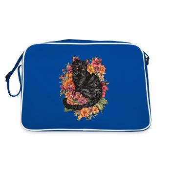 Katze Blumen - Retro Tasche - Blau/Weiß - Hinten