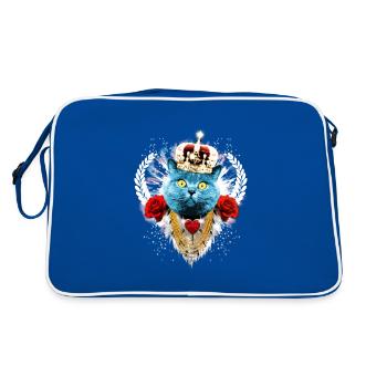 Blue Cat The King - cat crown laurel roses - Retro Bag - blue/white - Back