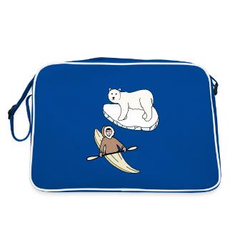 Eskimokind im Kayak und Eisbär - Retro Tasche - Blau/Weiß - Hinten