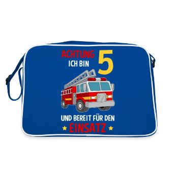 Feuerwehrmann Feuerwehr 5. Geburtstag - Retro Tasche - Blau/Weiß - Hinten