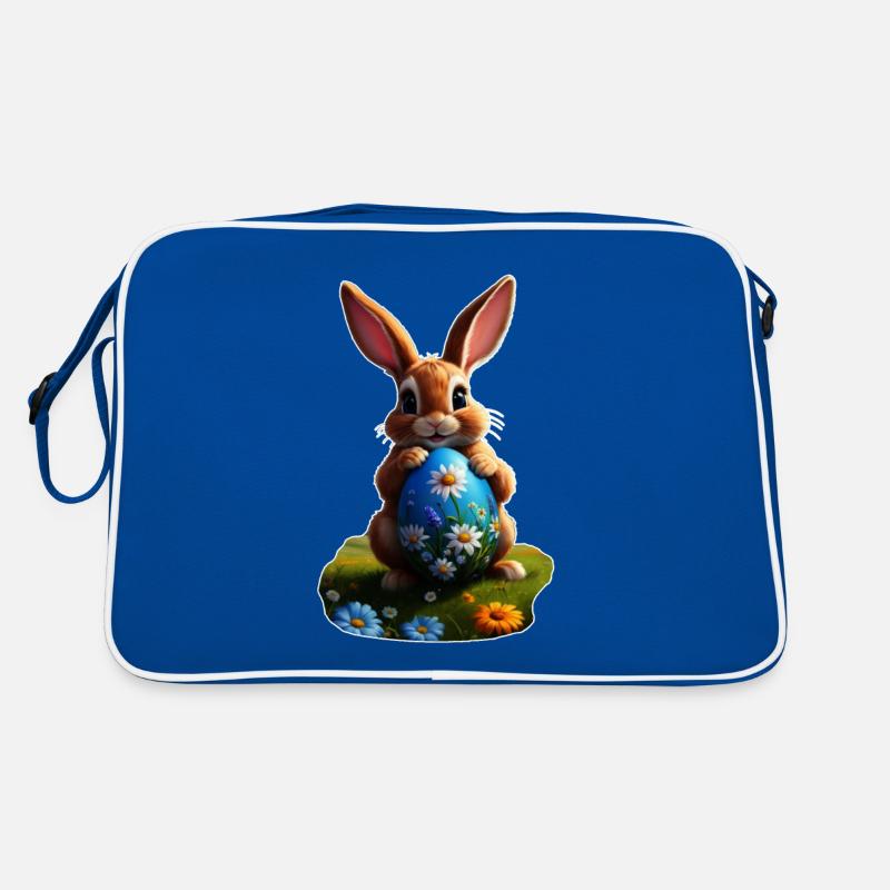 Lapin de Pâques avec oeuf, ovale - Sac Retro - bleu/blanc