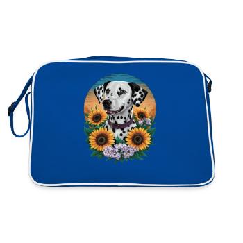 Cute Dalmatian with sunflowers and lilacs - Retro Bag - blue/white - Back