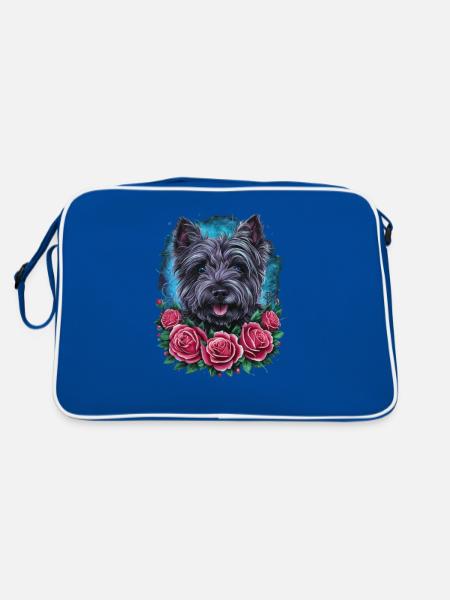 Mignon Cairn Terrier avec des roses colorées - Sac Retro - bleu/blanc - Dos