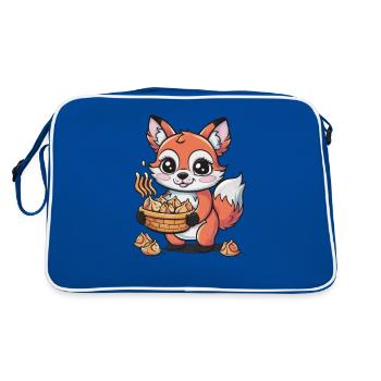 Cartoon Kawaii Fuchs mit gefüllten Teigtaschen - Retro Tasche - Blau/Weiß - Hinten