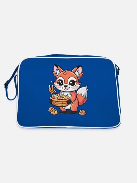 Cartoon Kawaii Fox with Stuffed Dumplings - Retro Bag - blue/white - Back