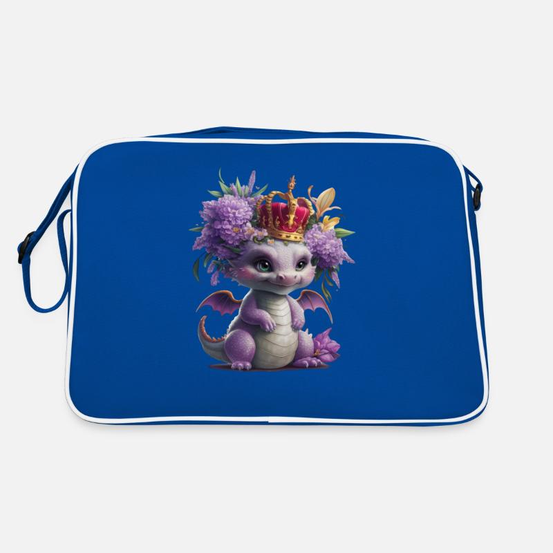 Drache mit Krone und farbenfrohen Blumen Retro Tasche