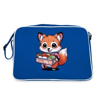 Kawaii Fuchs mit Kirschen bunter Lunch Box - Retro Tasche - Blau/Weiß - Hinten