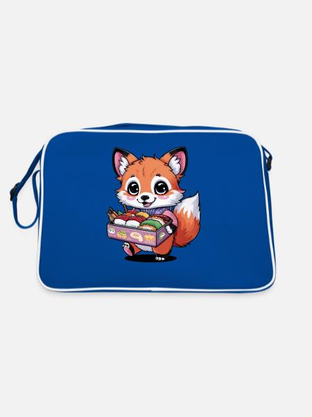 Renard kawaii aux cerises Boîte à lunch colorée - Sac Retro - bleu/blanc - Dos