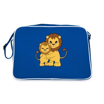 Lion Family Embrace - Retro Bag - blue/white - Back
