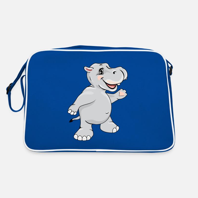 Tanzendes glückliches Nilpferd - Retro Tasche - Blau/Weiß