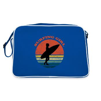 Surfing Girl at the Beach Surfboard Surf Retro - Retro Bag - blue/white - Back
