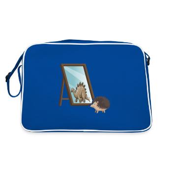 Herbst-Motivation Igel selbstbewusst Spiegelbild - Retro Tasche - Blau/Weiß - Hinten