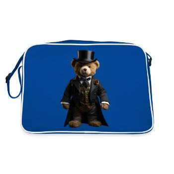 Plush bear in black tailcoat - Retro Bag - blue/white - Back