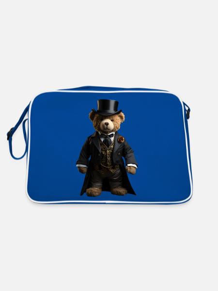 Plush bear in black tailcoat - Retro Bag - blue/white - Back