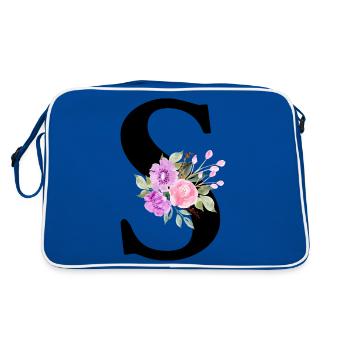 Purple Floral Letter S - Retro Bag - blue/white - Back