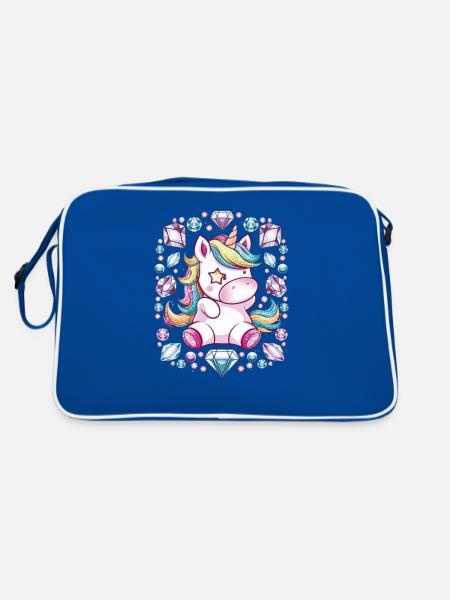 Süßes Kawaii Einhorn mit brillianten Farben - Retro Tasche - Blau/Weiß - Hinten